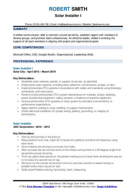 solar panel installer job description.
